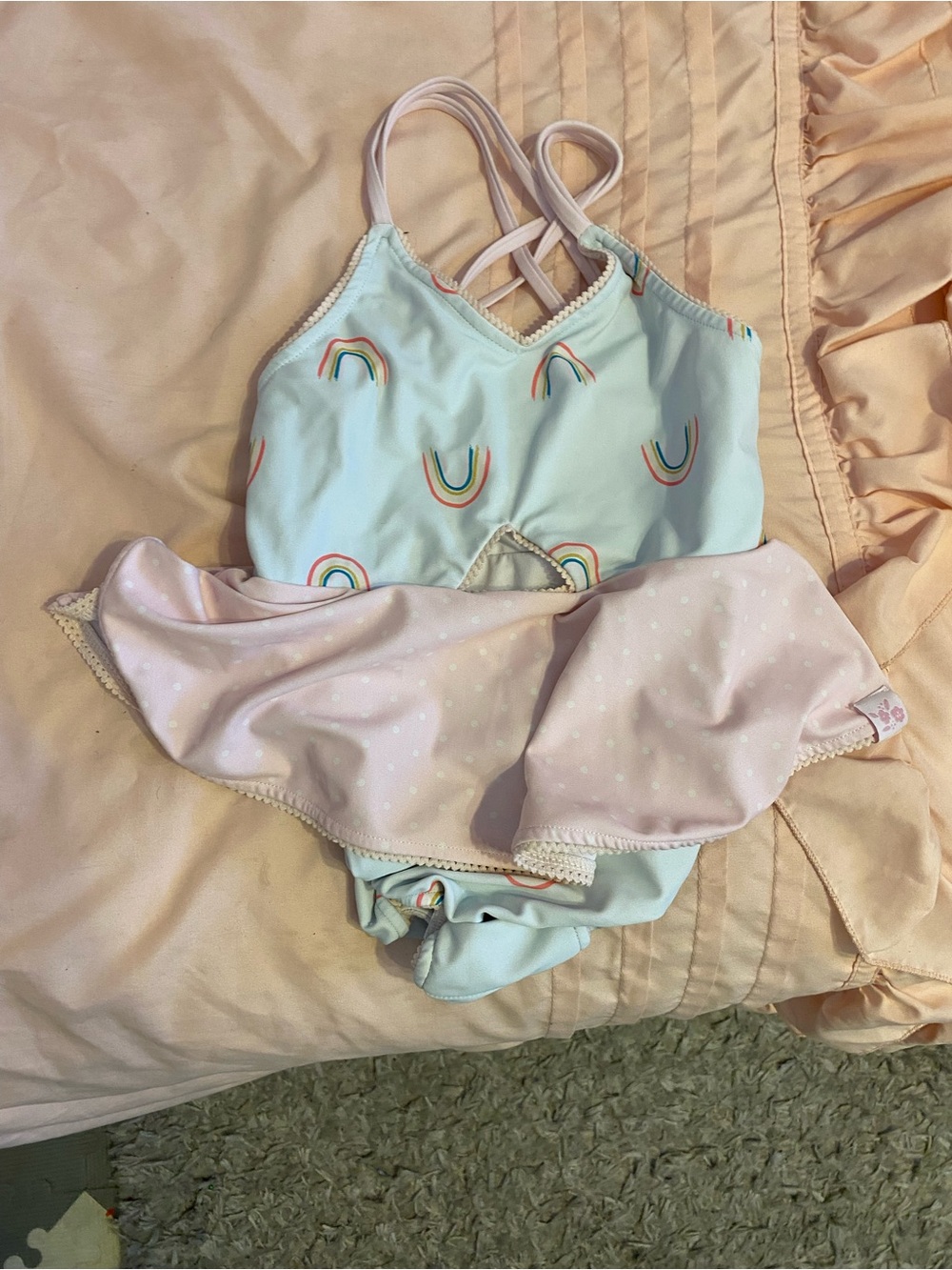 SweetHoney Girls Mint & Light Pink Rainbow One-Piece Swim